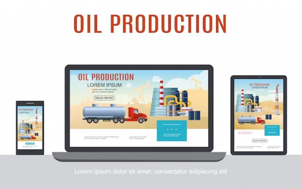 笔记本电脑和平板电脑屏幕上隔离油罐车石化厂桶的平面石油行业自适应设计理念